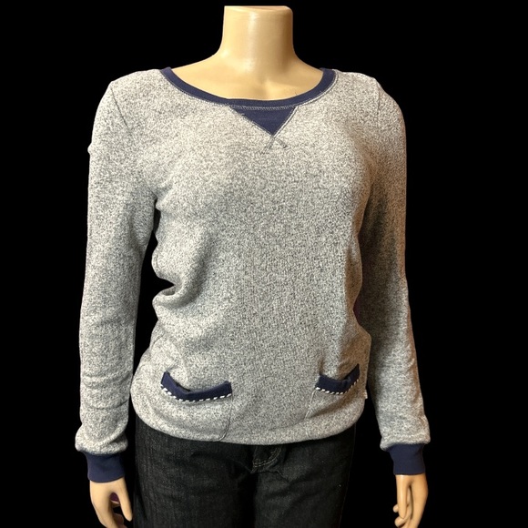 Quicksilver Sweater Top Pullover Heather Gray Navy Pocket Details size XS - Picture 3 of 16